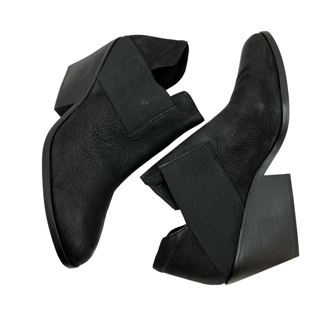 Eileen Fisher Even Tumbled Nubuck Leather Womens 11 Ankle Boots Black Elastic Go - Picture 6 of 12